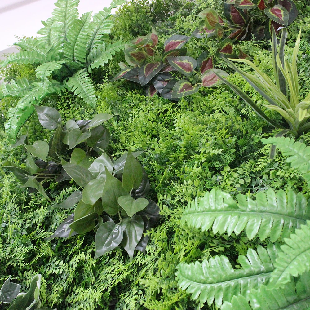 Mixed green plastic grass plants made artificial vegetal wall for indoor decoration