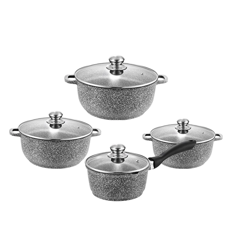 Hoarbar 8Pcs Die Casting Aluminum Non Stick Marble Coating Cookware Sets