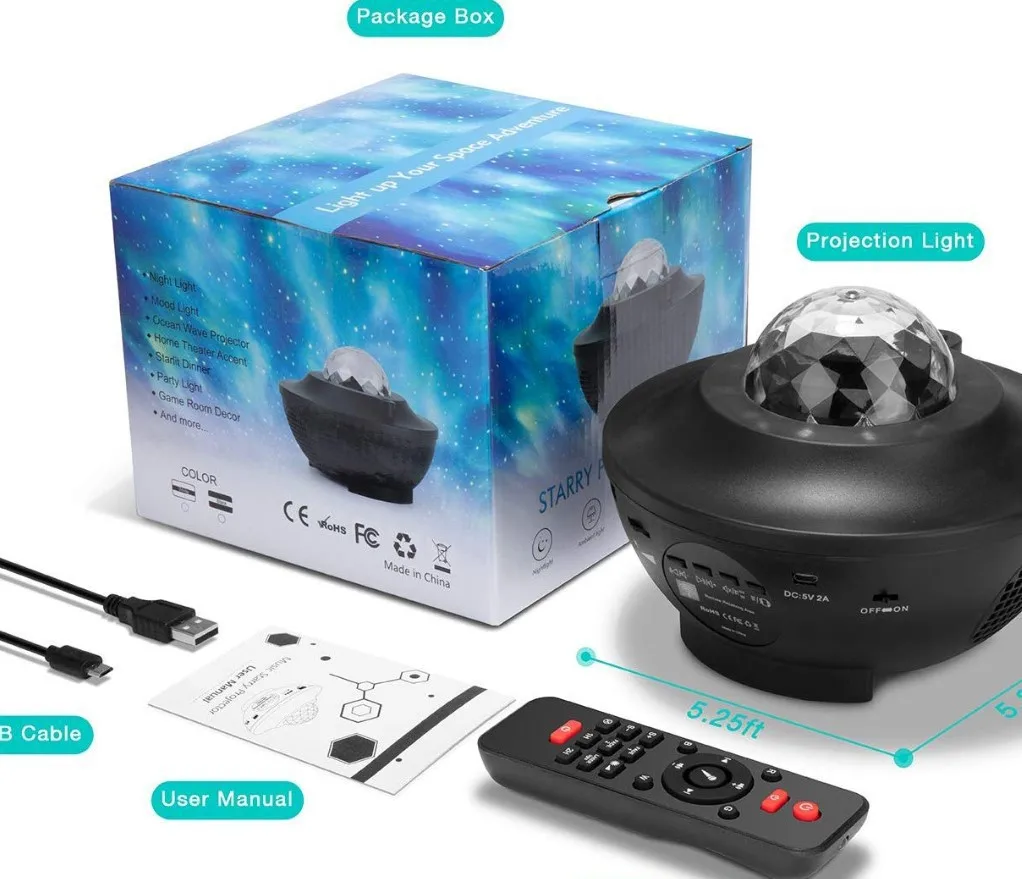 Remote Control Smart  Led Starry Sky Projector Night Light Home Laser Sky Star Projector Bt Music Speaker Projector