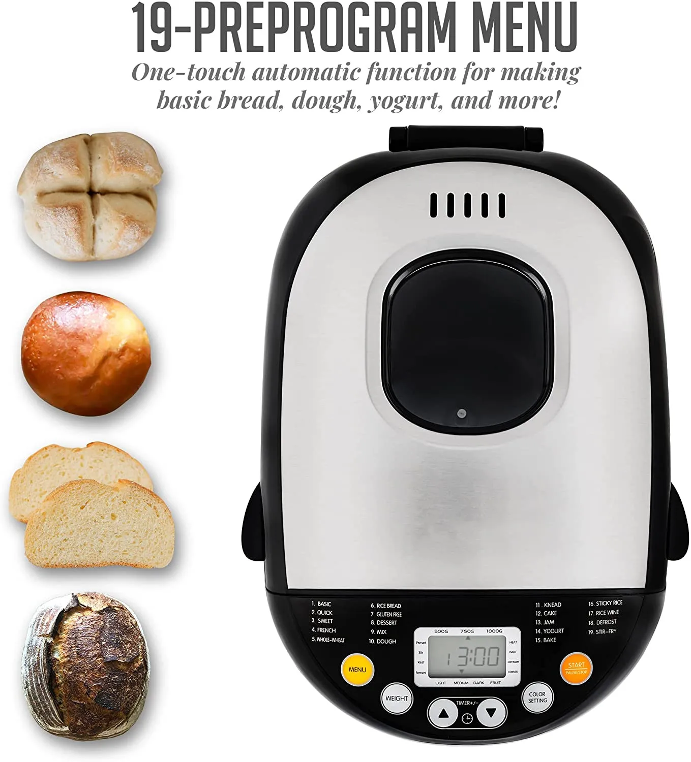 LCD Display Stainless Steel Mini Electric Bread Maker For Home