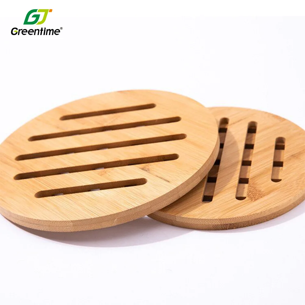 Restaurant Kitchen Round Wooden Coasters Hot Pads Trivets Creative Natural Bamboo Pot Coasters For Plate Bowl