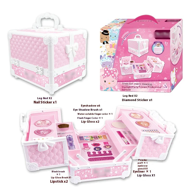 Multi size Fashion Girl Portable Suitcase Princess Washable Cosmetic Kit Baby makeup box kids toy Makeup For Girls