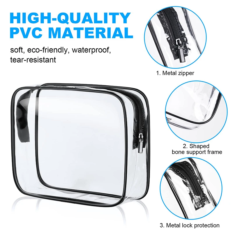Custom Logo Makeup Bag Toiletry Bag Men Women Travel Sets Clear Zipper PVC Cosmetic Bag