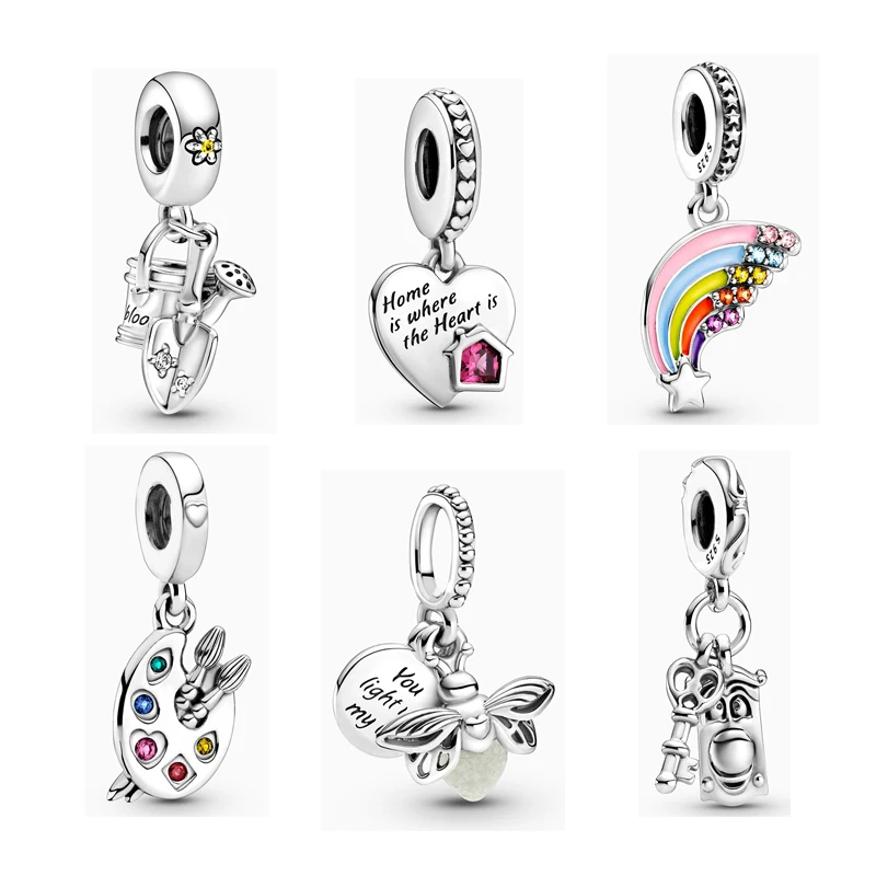 925 Sterling Silver Two-Tone Happy Anniversary Pendants Heart Regal Crown Birthday Candle Castle Dangle Charms