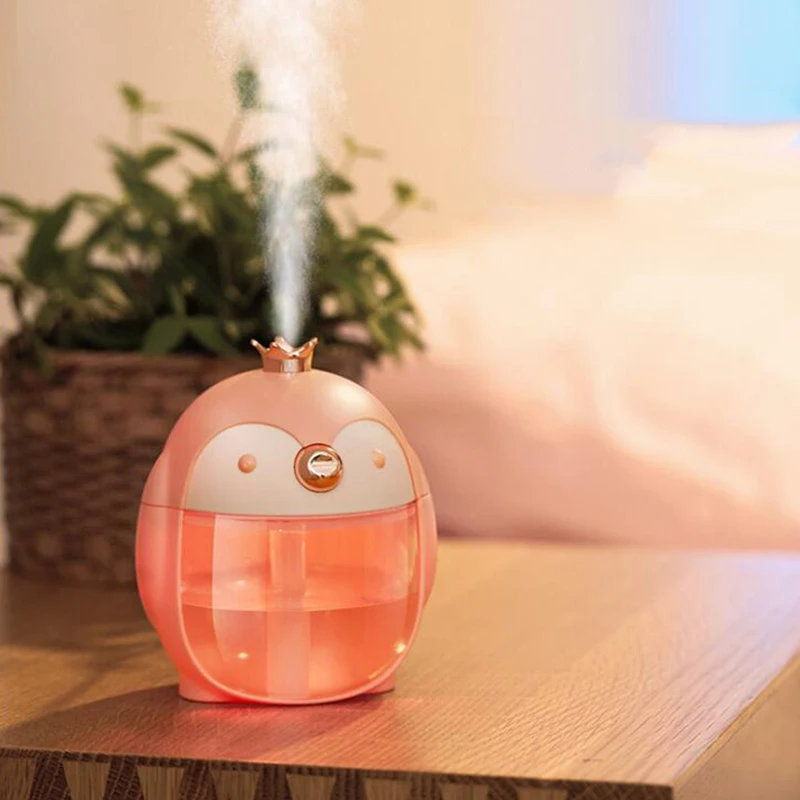 Portable Ultrasonic Humidifier Cute Pet Penguin 300ML Air USB Aroma Essential Oil Diffuser With Color Night Lamp Umidificador