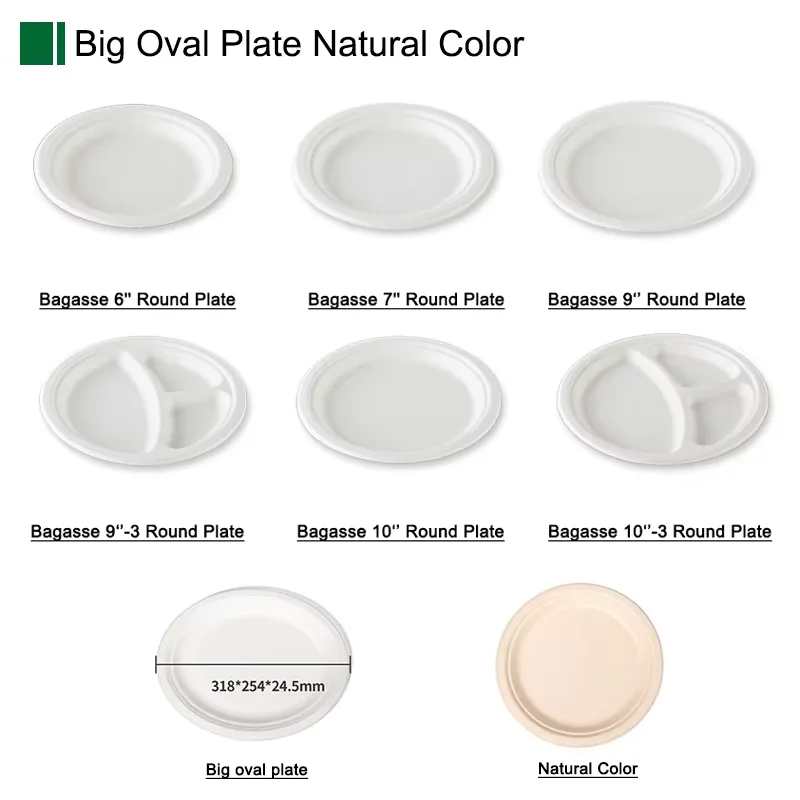 Wholesale BPA Free birthday Round Disposable Sugarcane Pulp Paper Party White Plate Wedding Dinner Plates Tray