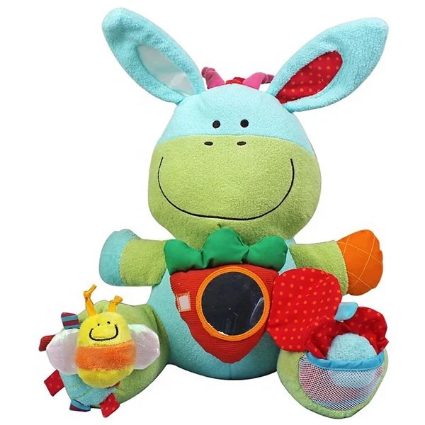 Safety baby plush soft cuddle donkey rattle toy baby musical toy
