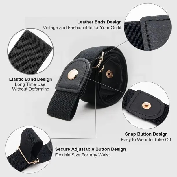 Buckle-less No Buckle Stretch Belt for Women Jean Buckle Free Adjustable Elastic Waist Belt No Bulge No Hassle Invisible Belts