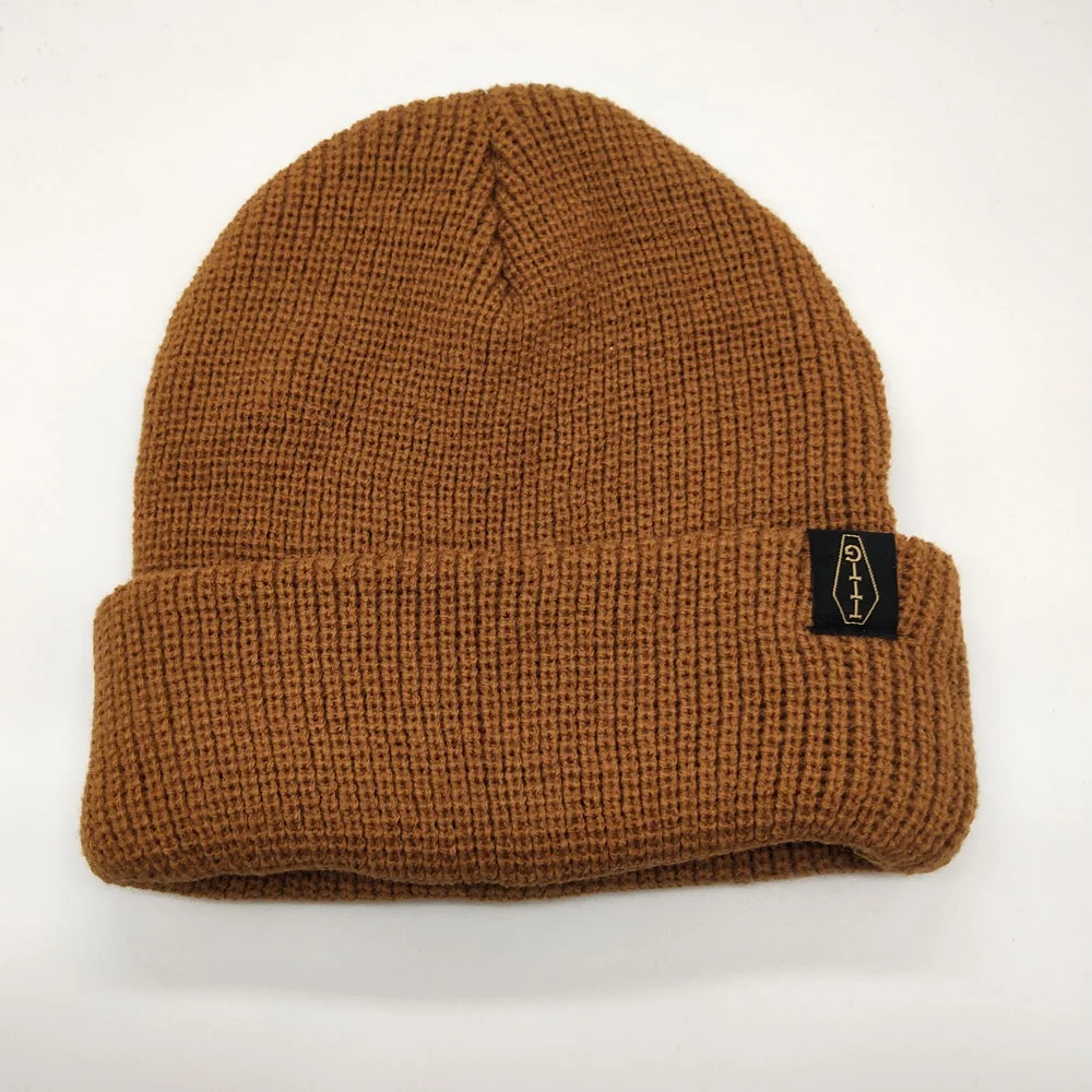 OEM Service Make Custom Logo Unisex BLACK Beanie Ribbed Soft Acrylic Knitted Ski Hat