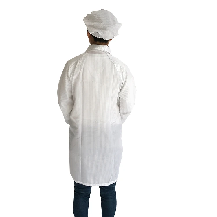 Unisex Dustproof Antistatic Garment Electronics Factory White Polyester ESD Cleanroom Working Smock