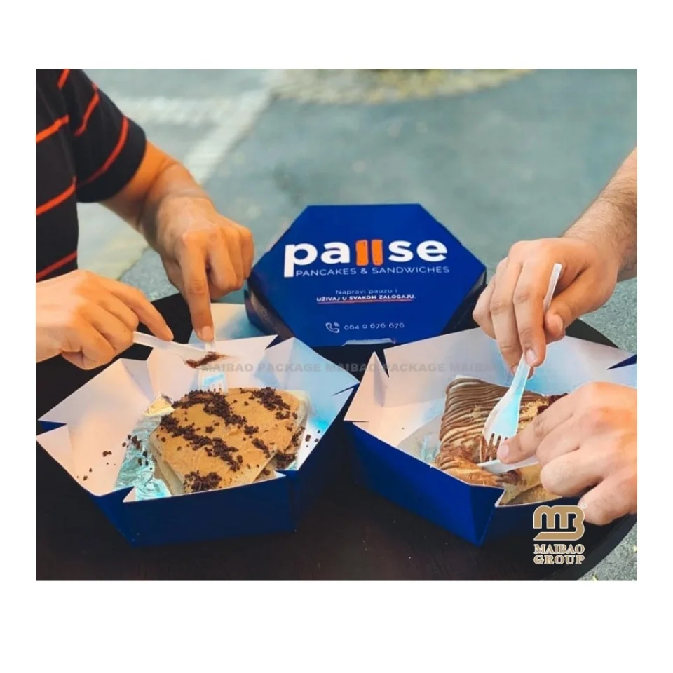 Foldable Arabic Sweet Paper Pancake Box Disposable Breakfast Food Containers Pastry Takeaway Dessert Pancake Packaging Box