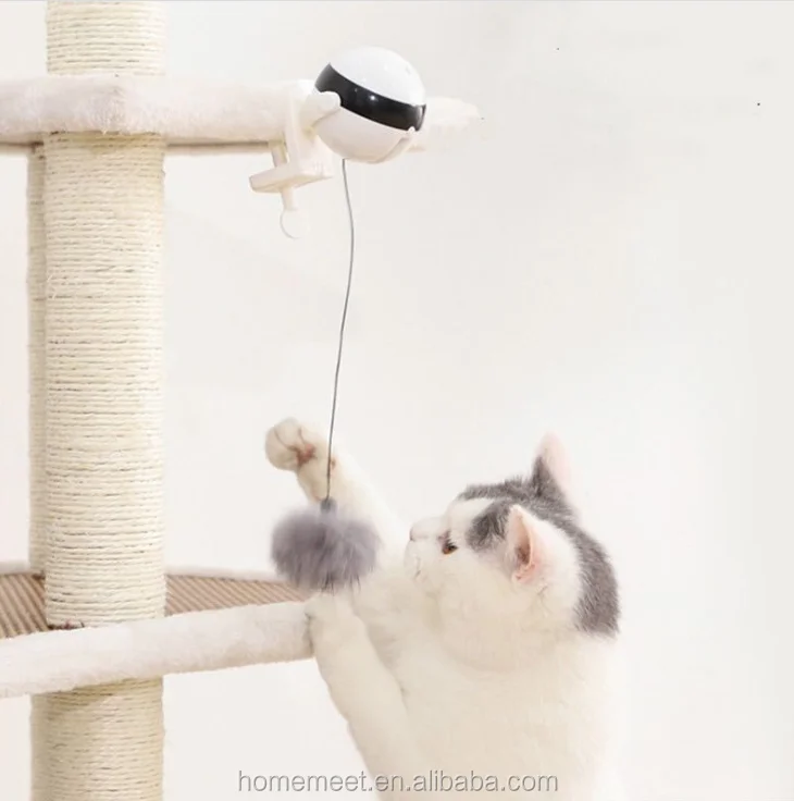Cat play Toy Automatic Cat Kitten Teaser String Lifting Fling Rotating Ball Yo-Yo Play Ball with Replaceable Accessories