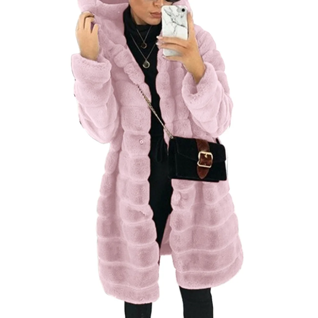 Good Quality Factory Large size Faux  Fur Coat Imitation Mink Cheap Fur Coat Wholesale Pink Fur Coat
