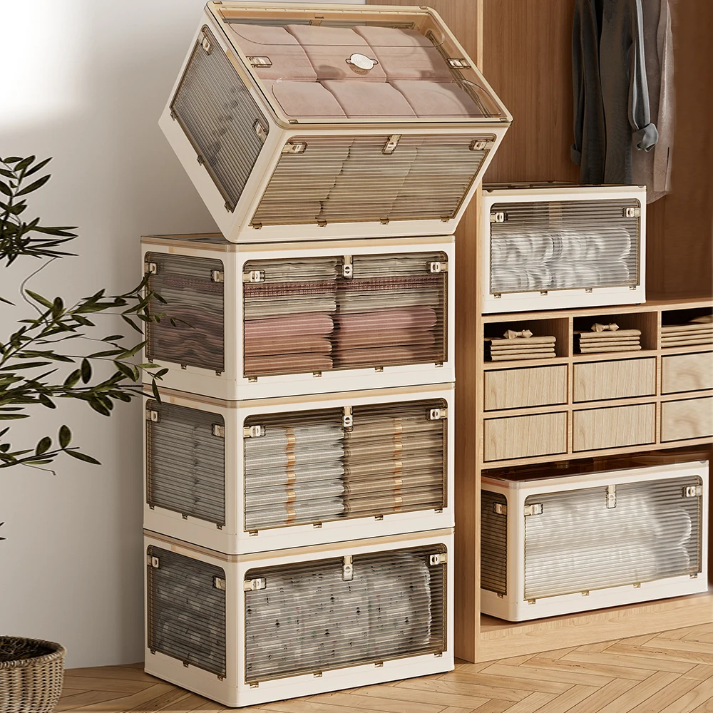 Folding Collapsible Storage Box Plastic Foldable Bins Stackable Container Basket Tool Trunk Organizer Clear Camping