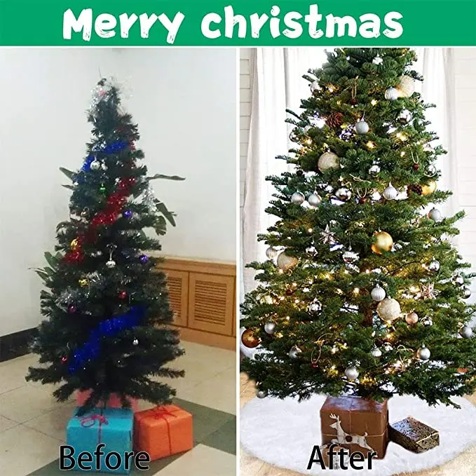 Plush Christmas tree skirt 48 inch large white artificial fur Christmas tree skirt