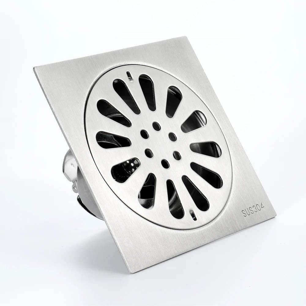 Bathroom Kitchen Toilet Shower Water Anti-odor Drains 12x12cm Stainless Steel Brushed Floor Drain