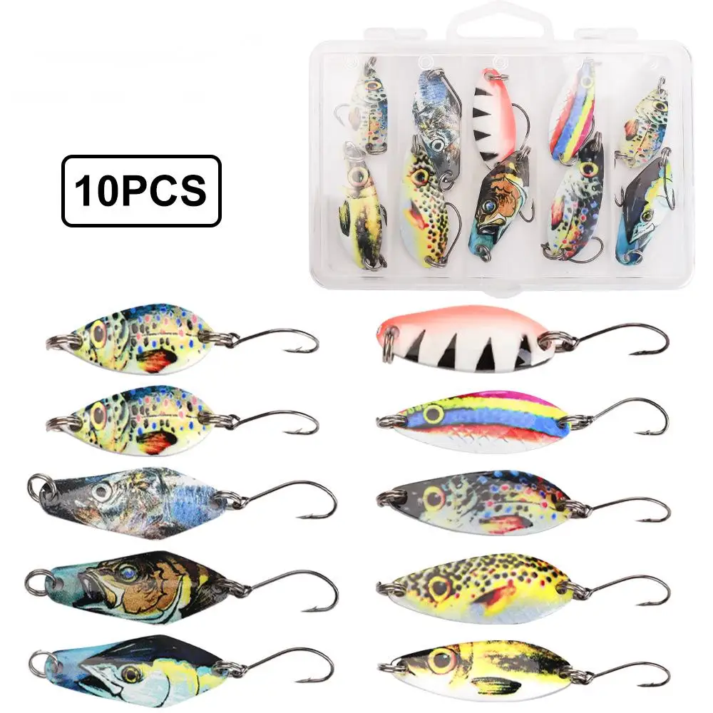 NEW OEM 10PCS Trout Spoon Lure Set Metal Bait 3.5g 5g Mixed Colors Pesca Freshwater Fishing Tackle Isca Artificial Lake