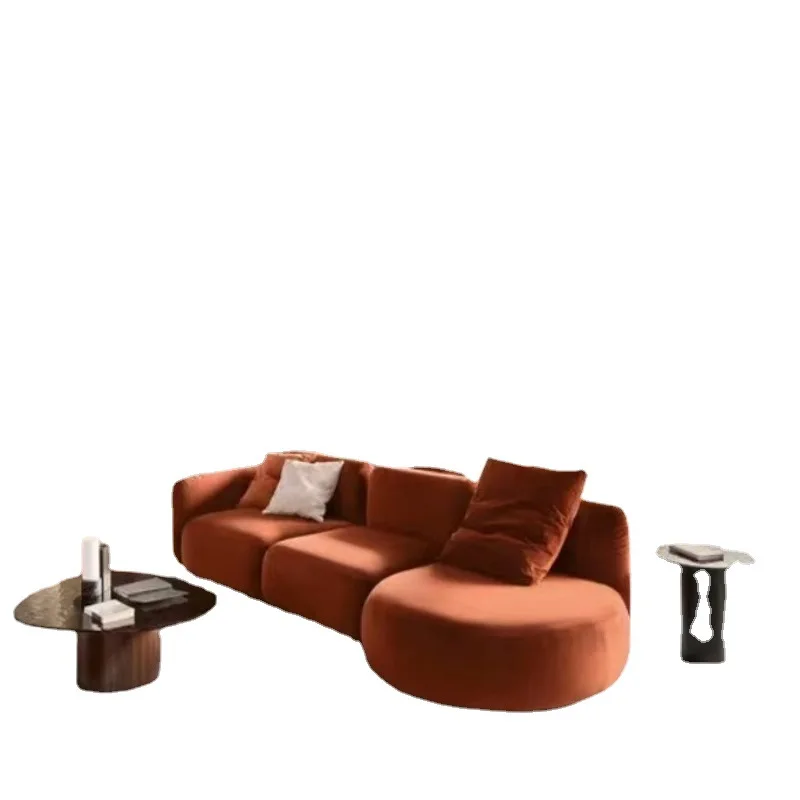Round and soft light luxury arc sofa with caramel velvet fabric module sofa living room sofa
