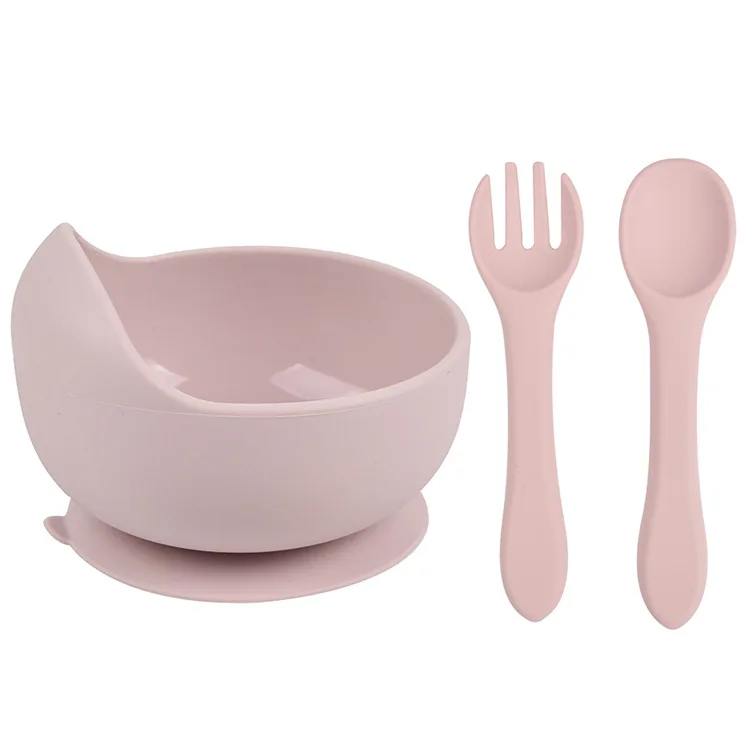 New product baby feeding silicone suction bowl spoon fork kids dining feed set for children