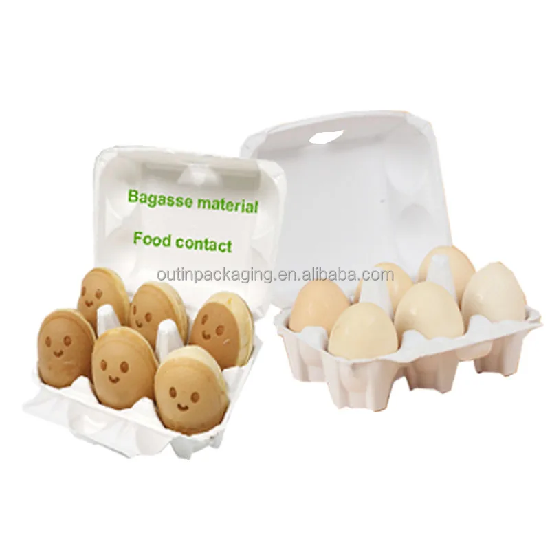 eco friendly Egg Cartons biodegradable Natural bagasse bamboo Pulp Egg Cartons 6 Count for Eggs puff waffle chocolate food