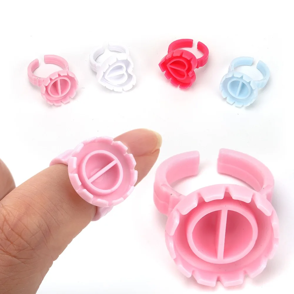 Wholesale Eyelash Glue Holder 100pcs/pack Plastic Disposable Eyelash Extension Glue Heart Shape Plastic Eyelash Glue Ring