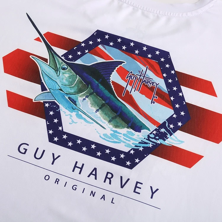 Custom logo sun protection uv shirt white marlin fishing long sleeve mens
