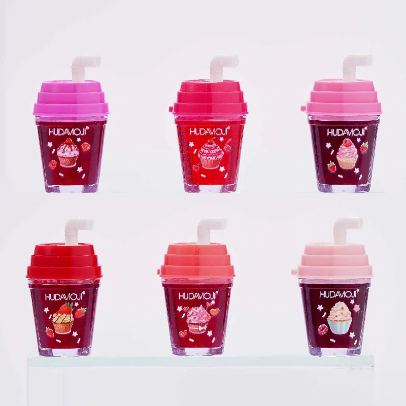 24 Pcs/Box 6 Color New Cartoon Dessert Milk Tea Lip Gloss Pearl Glitter Lip Glaze Cute Girls Lip Tint Makeup