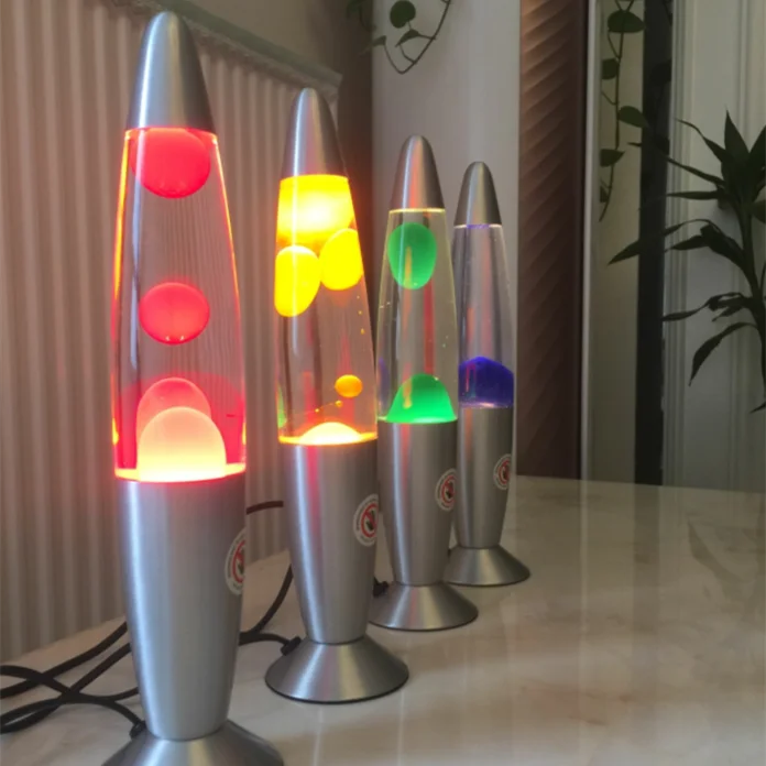 home decoration rocket glass bottle colorful glitter round base table light rainbow aluminum body decorate led lava lamp