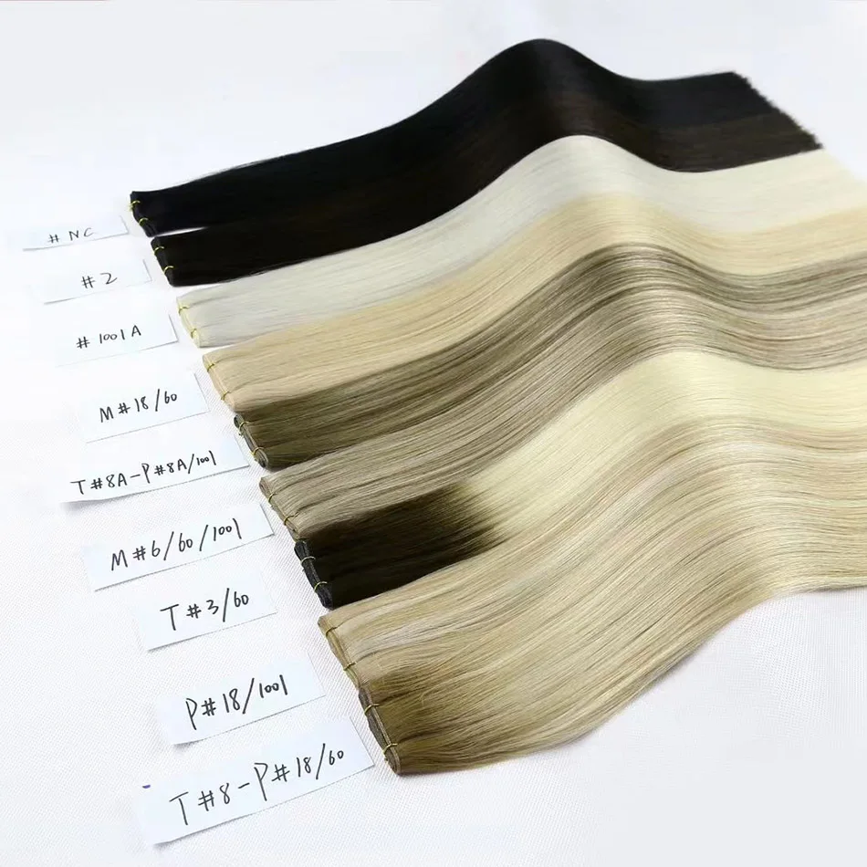 22 Inch Straight Russian Sew In Hair Extensions Real Human Hair Highlighted Hand Tied Genius Weft Hair Extension