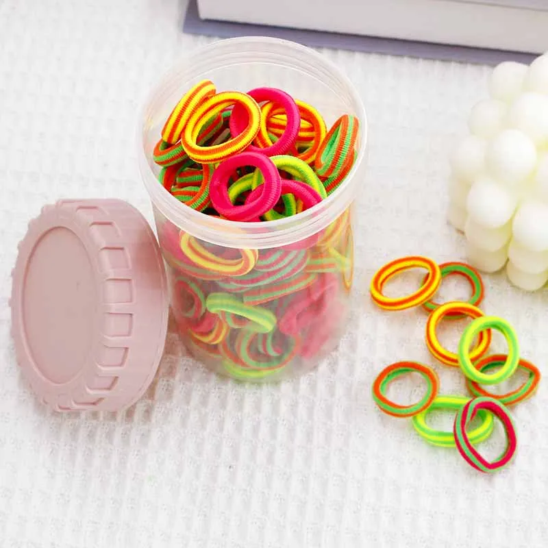 multi color mini elastic hair bands for kids pack in box cute girls hair band 100pcs per box