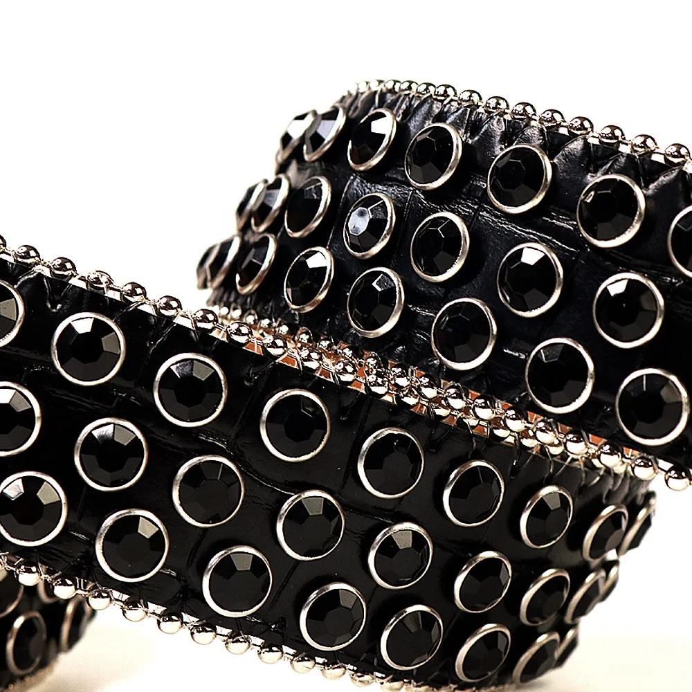 Fashion designer black genuine leather rhinestone western belt for men bling bling crystal studded diamond belt for jeans