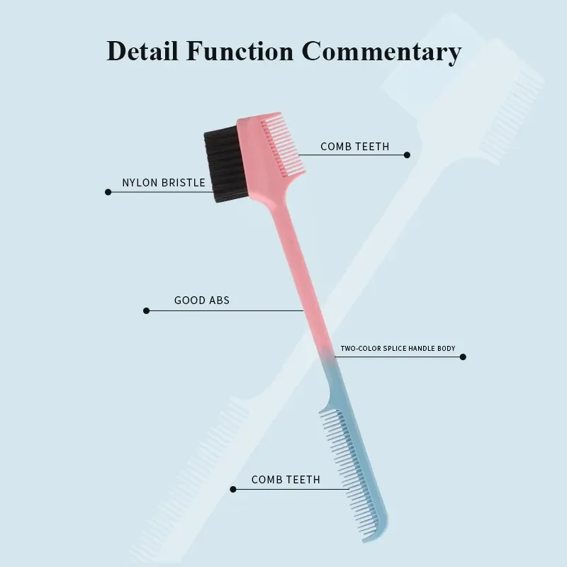 Custom Logo Beauty Plastic Double Sided Dual Edge Band Control Baby Hair Gel Brush and Combs with Parting Comb