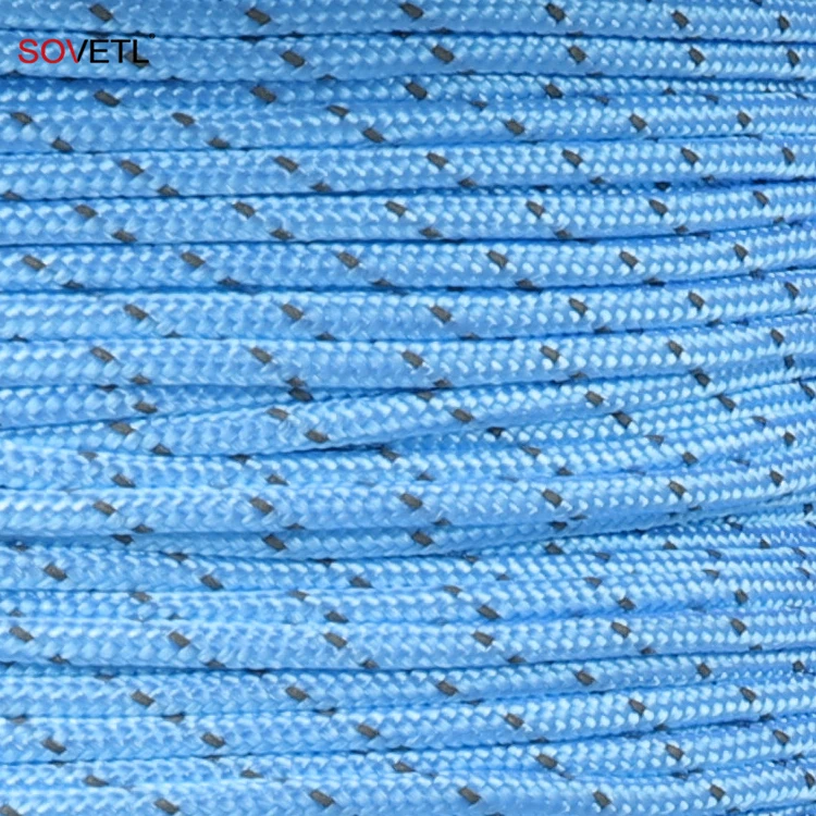 2mm 2.5mm 3mm 4mm Nylon Reflective Rope High Strength Cord Durable Colorful Braided Nylon Rope for tent Safety Camping