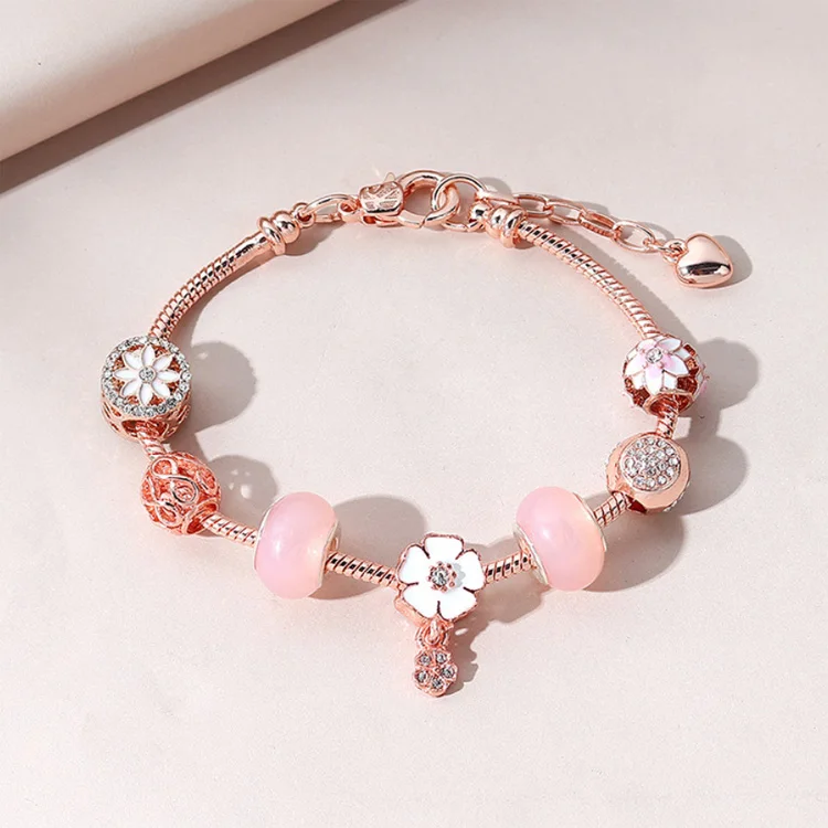 Hot Sale Rose Gold Girls Gift DIY Charm Bracelet Fashion Pan Style Van Jewelry Women Bracelet