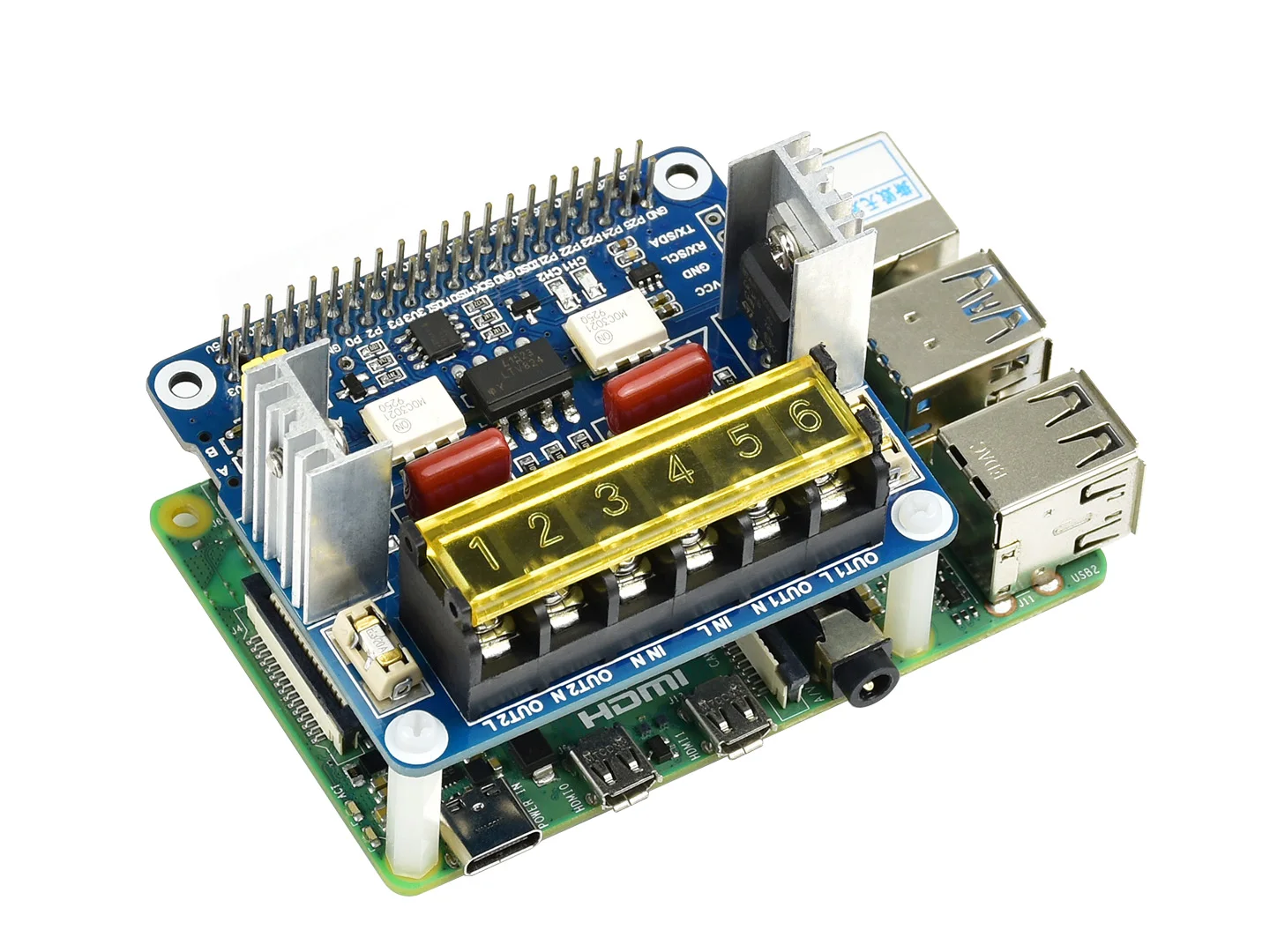 Waveshare 2-CH Dual Channels Bidirectional Triac HAT for Raspberry Pi, Integrated MCU Commands Control UART I2C