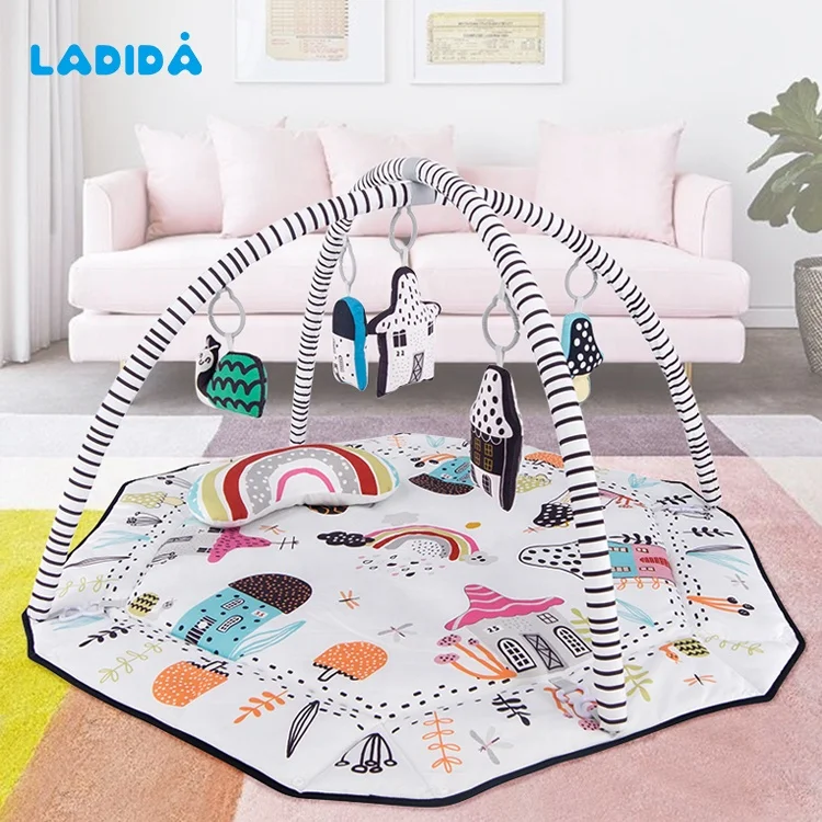 New Style Cotton Playing Mat Fun Activity Gym Infant Tummy Time Play Center Includes Toys Musical  Baby Playmats For Toddlers