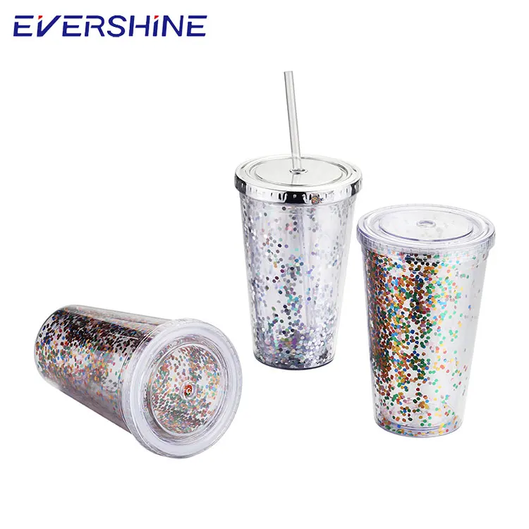 Manufacturer supply promotional 16oz paper insert reusable drinking double wall travel coffee plastic cups with lids