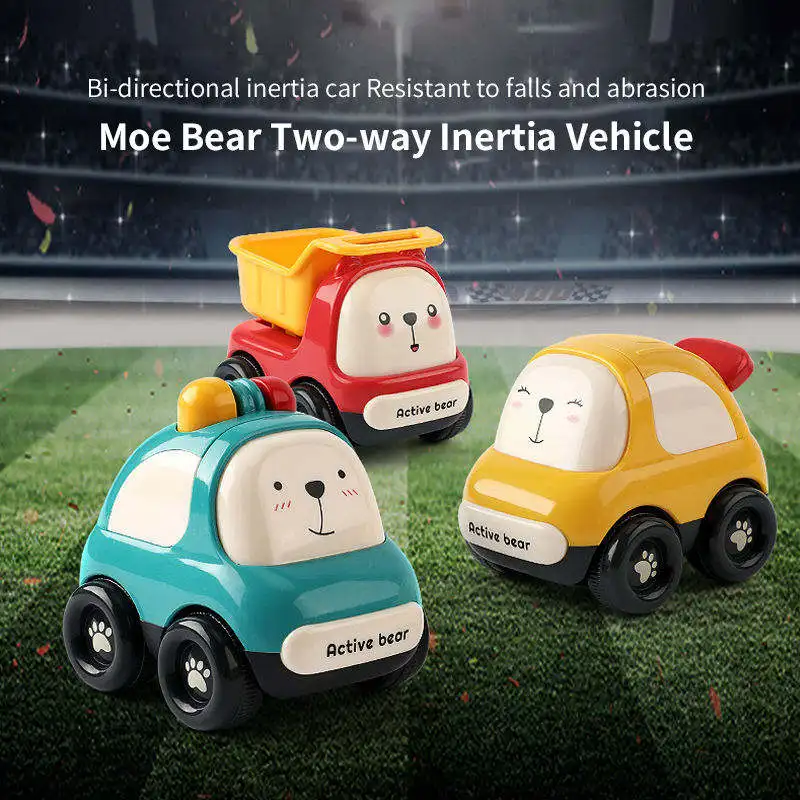 Baby Cute Cartoon Friction Powered Police Car Dump Truck Taxi Push And Go Mini Vehicle Set Plastic Inertia Car Toys For Kids