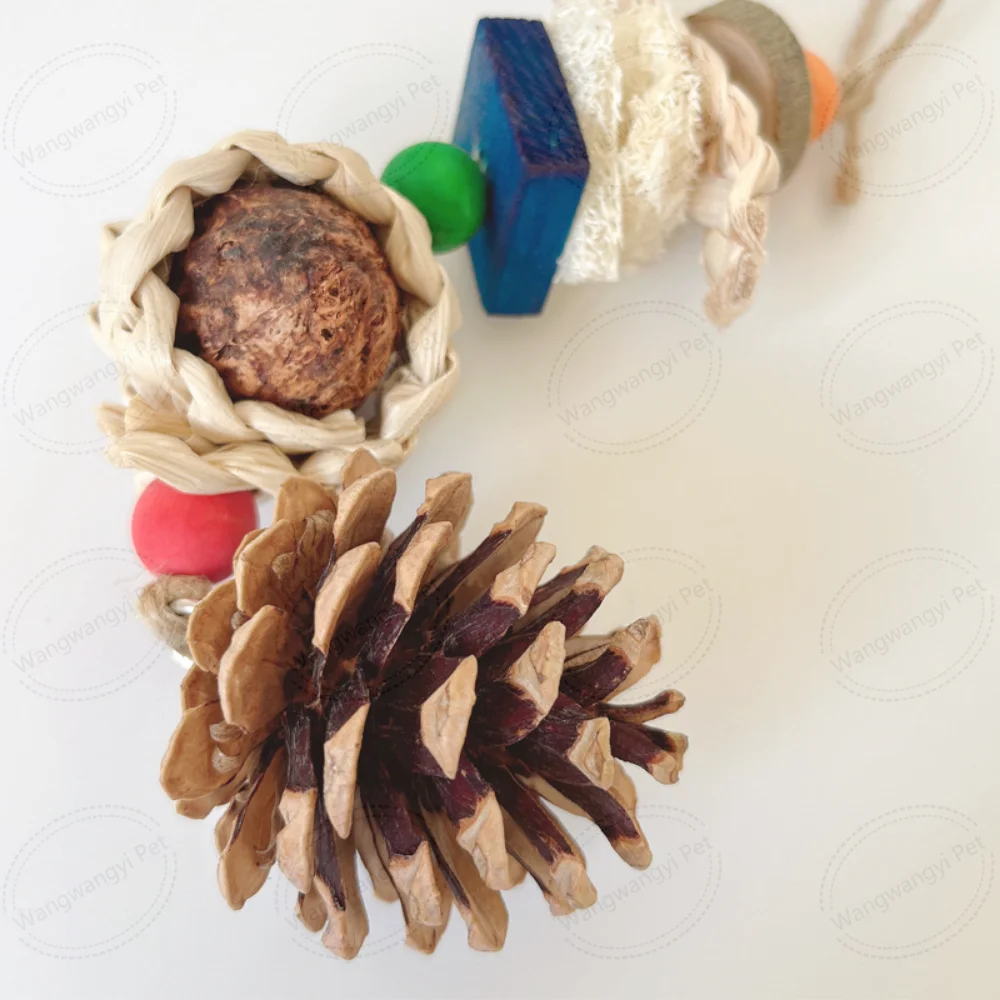 Hanging Bird Chew Toys Natural Corn Cob  Loofah Slices Pine Cone for Parrot Chewing