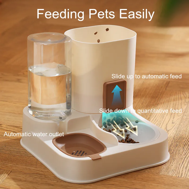 1.3L Water Bottle for Dog, 2.3L Filter Pet Feeder Food Dispenser Automatic Cat Feeder with Stainless Steel Ceramic Bowl