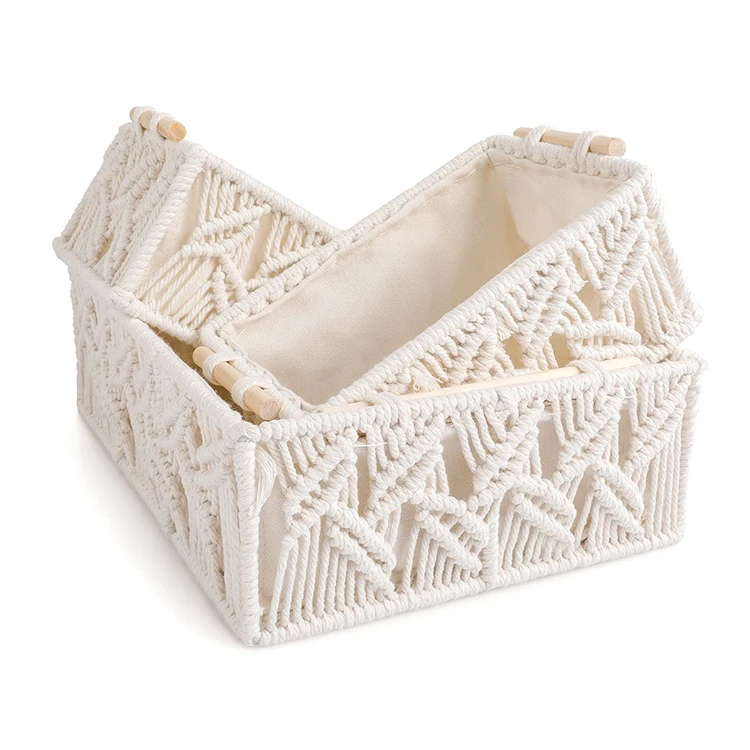 Macrame Storage Baskets Handmade Cotton Woven Decorative Boho Desk Storage Bins Boxes other storage boxes & bins