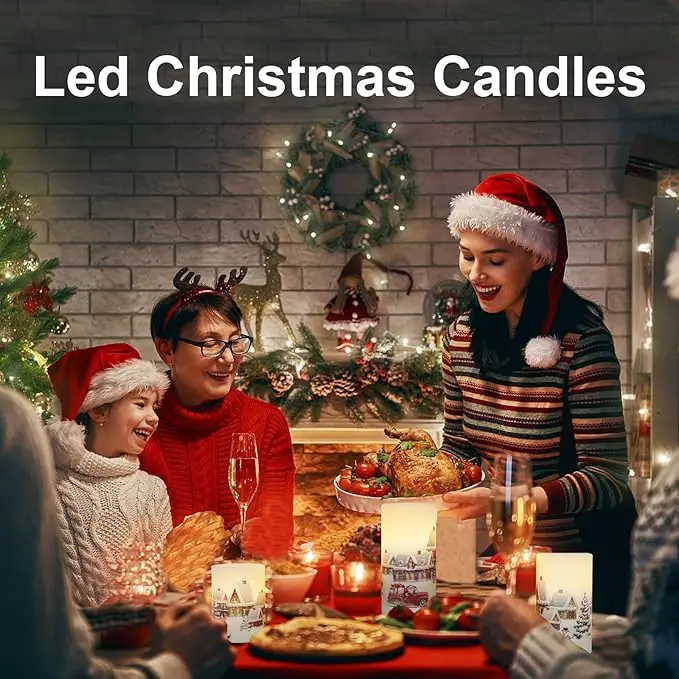 Elk Flameless LED Candle lamp Snowflake Pillar LED Candles Electronic LED Candle for Christmas Decor Desktop decorations