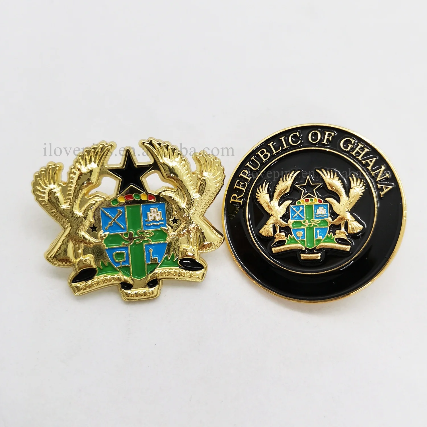 Ghana Coat Of Arm Gold Plating Zinc Alloy Metal Badges With safety pin on back