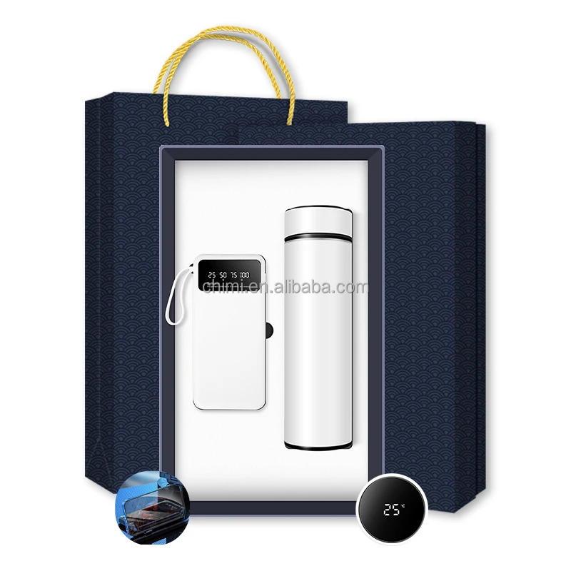 Custom Logo Promotional Giveaway Business Brand Marketing Flask and Power Bank Advertisement Gift Set Item For Event Trade Show