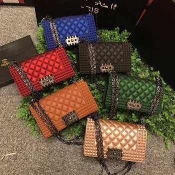 2020 luxury new design rivet crossbody shoulder handbags pvc jelly purse for women diagonal candy color chain square bag