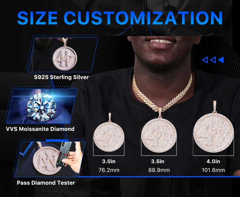 VISA Rectangle Solid Back 925 Sterling Silver 18k Gold Plated D color VVS Custom Moissanite Pendant Unisex Ice Out Jewelry