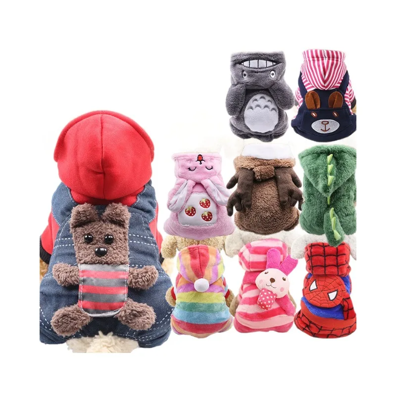 Pet supplies small and medium-sized dog dog clothes cat clothing autumn and winter four-legged cotton-padded coat cartoon