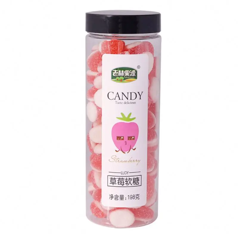low price hot sell 198g soft sweet and sour fruit flavored strawberry fudge gummy candy