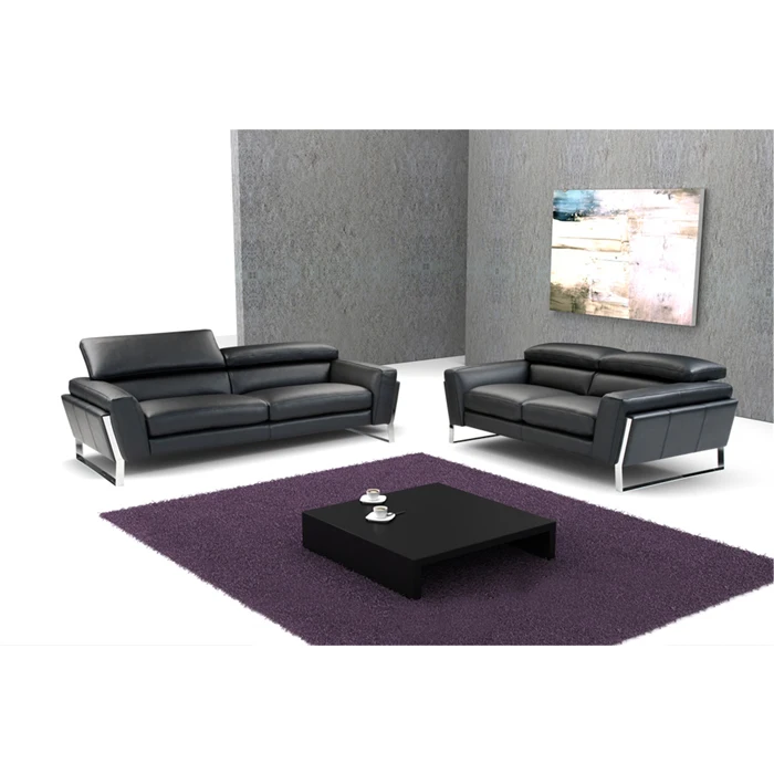 Evergo furniture black leather sofa set