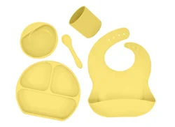 BPA free Silicone Baby Feeding Set Baby Weaning Feeding Supplies Toddler Waterproof Bib Silicone Plate Spoon and Bowl set